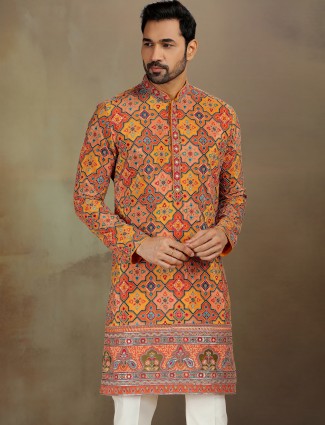 Mustard zardosi kurta set for haldi with work