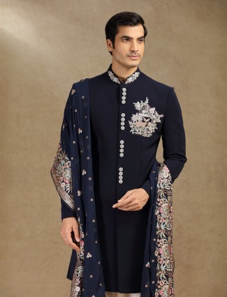 Navy terry rayon indo western with dupatta