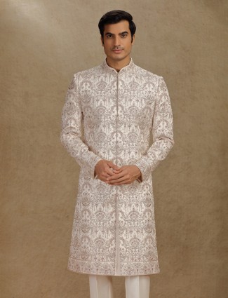 Gold silk sherwani for wedding wear