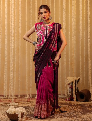 Pink cowrieshell embellished tussar silk saree