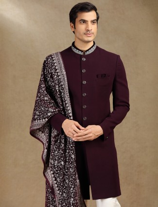 Wine terry rayon indo western with dupatta