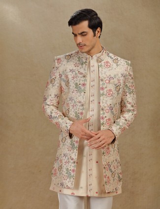 Gold raw silk indo western for men