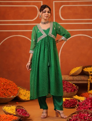 Green georgette printed kurti suit