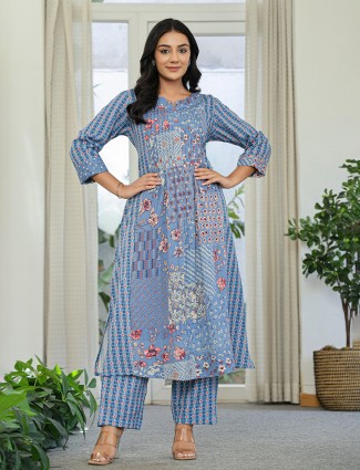 Light blue silk printed kurti set