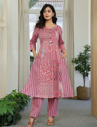 Onion pink silk printed kurti set
