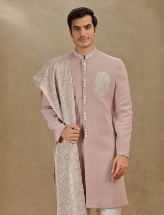 Onion pink terry rayon indo western with dupatta