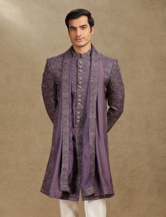 Purple cotton silk indo western with dupatta