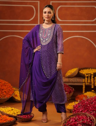 Purple georgette printed kurti set with dupatta
