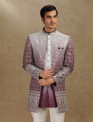 Purple silk indo western for wedding wear