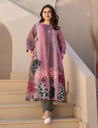 Rani pink silk printed kurti set