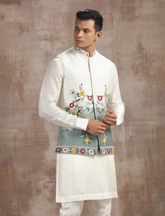 Cream and grey ombre silk waistcoat set