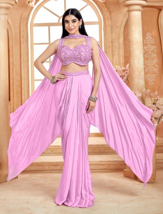 Lavender silk indowestern suit for women