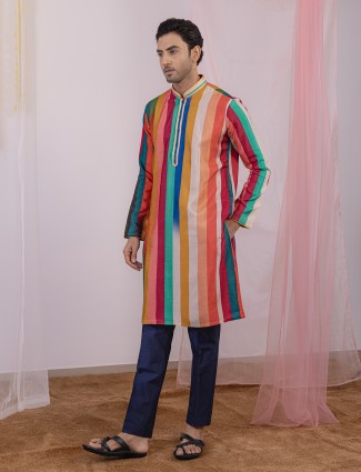 Multicolor printed silk kurta suit for men