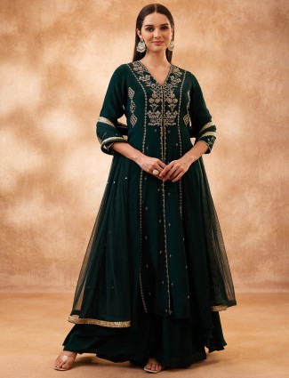 Green georgette palazzo suit for mehndi ceremony