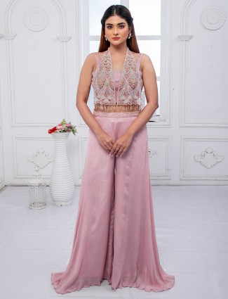 Onion pink party wear laycra palazzo suit