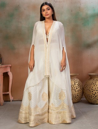 White cotton silk palazzo suit for weddings