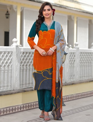 Multicoloured satin silk salwar kameez