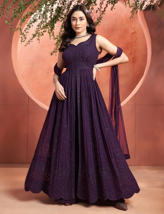 Purple wedding georgette palazzo suit