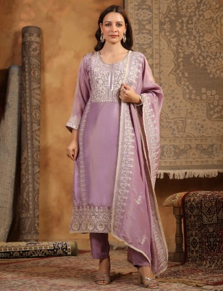 Lilac purple silk kurti set for festival season