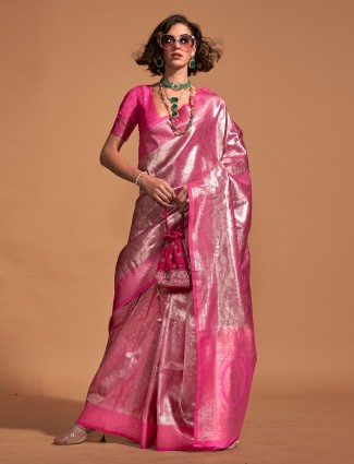 Pink kanjivaram silk wedding wear saree