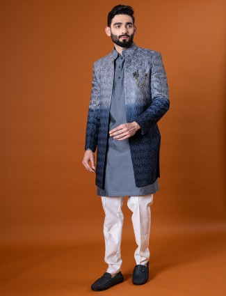 Classy blue shaded indo western for men