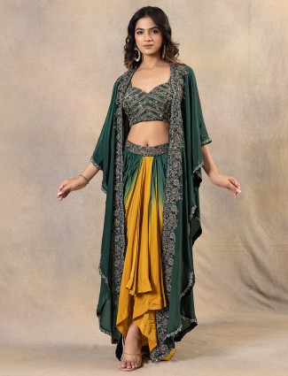 Green silk partywear indowestern suit