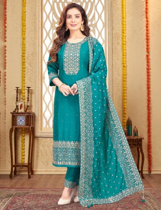 Aqua silk wedding style salwar suit