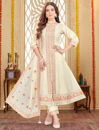 Beige silk wedding style salwar kameez