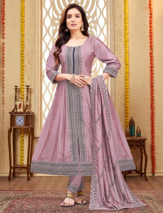 Onion pink silk salwar kameez with matching dupatta