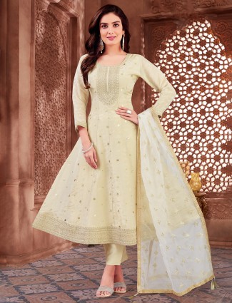 Beige brocade salwar suit with sequins work