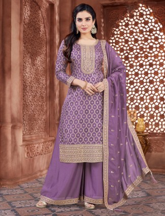 Light purple silk palazzo suit with sequins embellishment