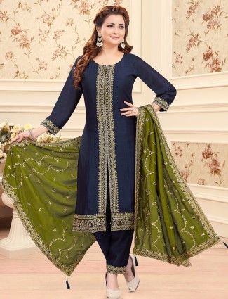Navy silk salwar suit for festival season