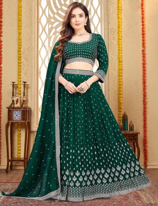 Dark green wedding wear lehenga choli for women