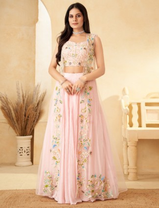 Pink jacket style silk lehenga choli for women