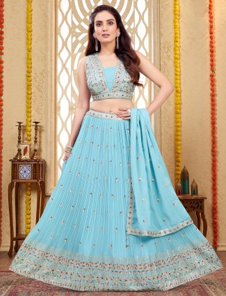 Light blue lehenga choli in soft georgette for women