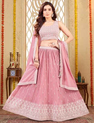 Light pink lehenga choli in rich silk for women