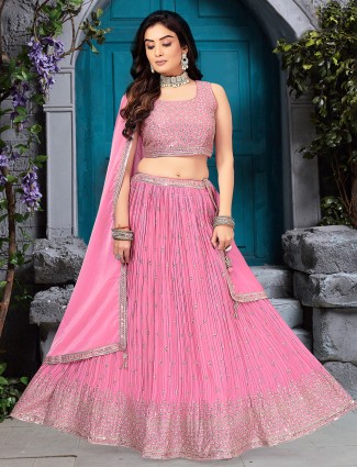 Light pink lehenga choli in rich silk for wedding