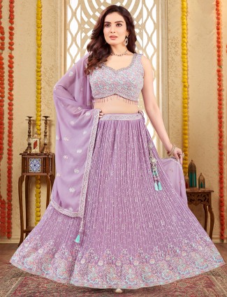 Lilac purple lehenga georgette choli with embroidery work for women