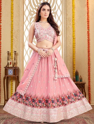 Peach printed lehenga choli for wedding