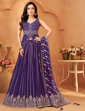 Purple silk lehenga choli embellished with sequins work