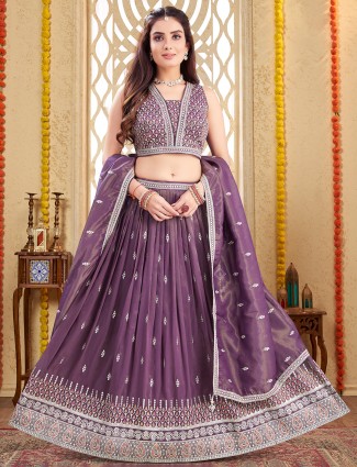 Purple silk lehenga choli with embroidery for women