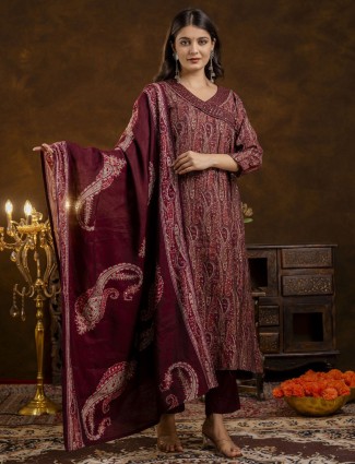 Wine silk kurti set with dupatta