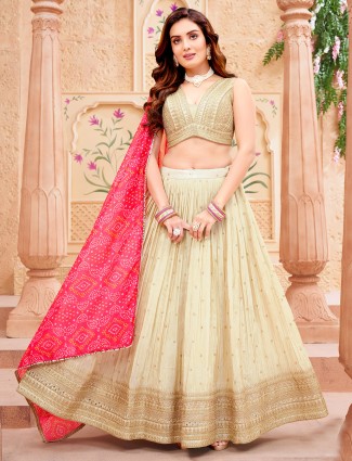 Beige wonderful silk lehenga choli with zari work for work
