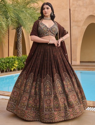 Brown silk lehenga choli with dupatta