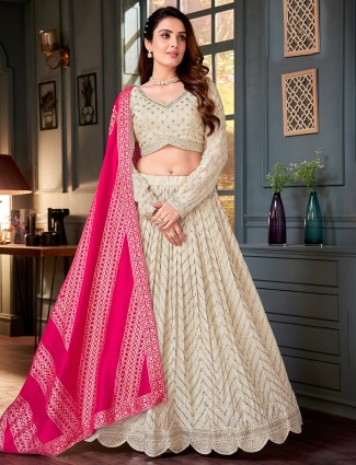 Cream beautiful silk lehenga choli with sequins work for women