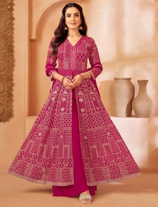 Magenta beautiful georgette palazzo suit for women