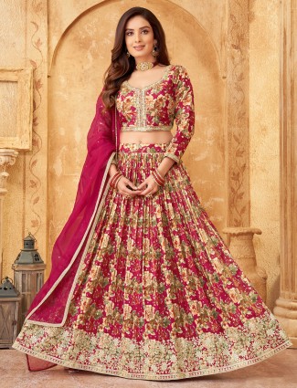 Magenta printed silk lehenga choli for women