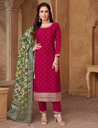 Maroon wonderful festive wear salwar suit in rich silk for women