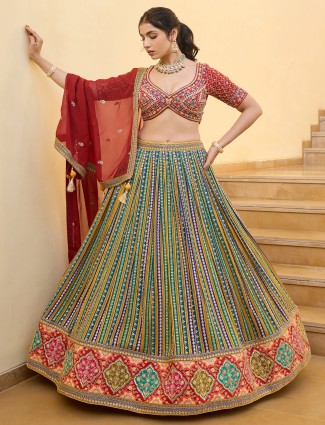 Multi color lehenga choli in silk for women