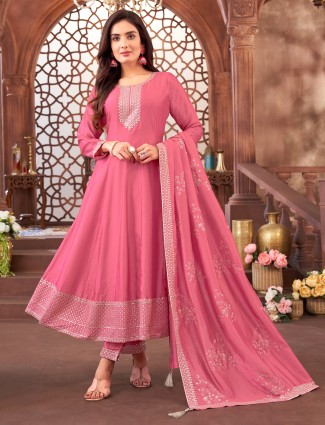 Pink festive wear salwar suit in rich silk for women
